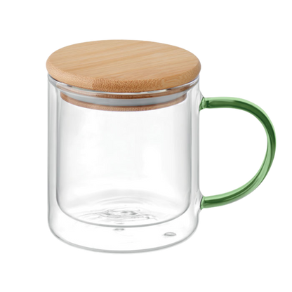 Glass Mug with Bamboo Lid & Coloured Handle | 4 Colours