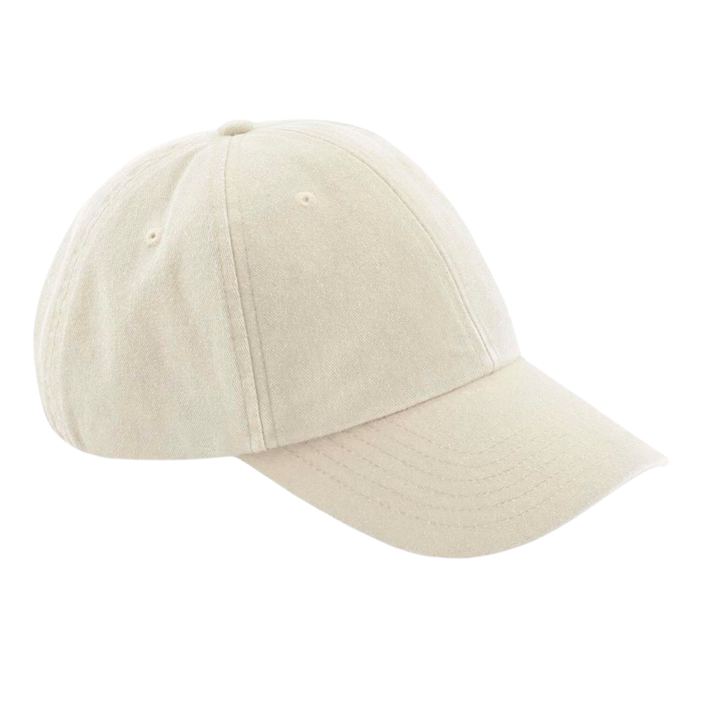 Custom branded cotton cap in cream. Embroider with your brand's logo 
