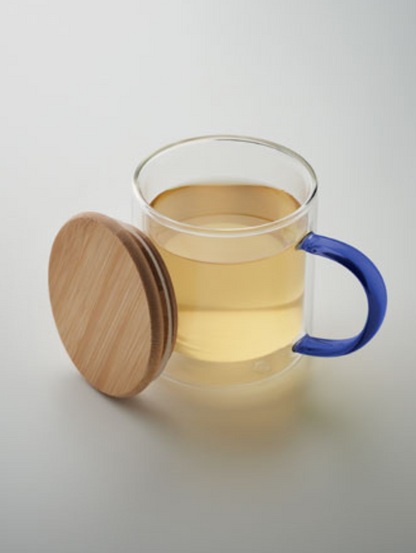 Glass Mug with Bamboo Lid & Coloured Handle | 4 Colours